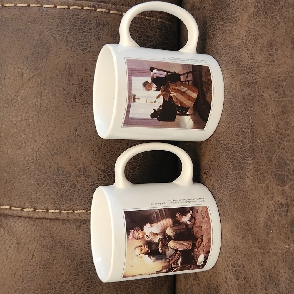 Norman Rockwell Coffee Mugs , Set Of Two.